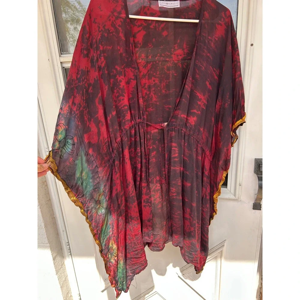 Love Nomadic Multicolor Silk Kimono Wrap Sheer OS Layer‎ Festival Fair Grudge